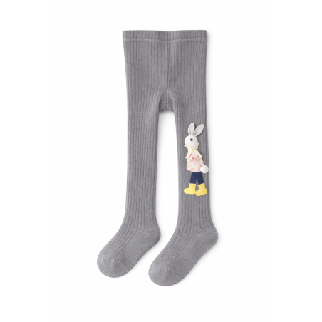 Szare Rajstopy dziecięce bawełniane z króliczkiem 3D