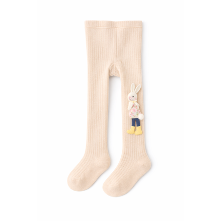 Beżowe Rajstopy dziecięce bawełniane z króliczkiem 3D