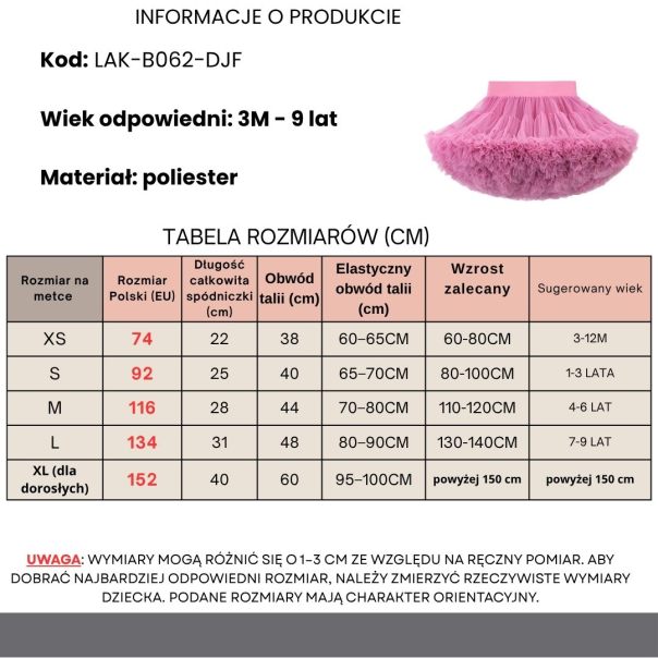 Spódniczka tiulowa dziewczęca fluffy – różowa spódnica Leanka