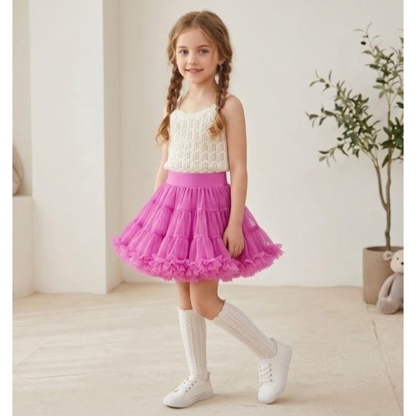 Spódniczka tiulowa dziewczęca fluffy – różowa spódnica Leanka