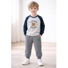 Bluzka dziecięca z nadrukiem misia Cute Bear – szara z granatowymi rękawami | Leanka