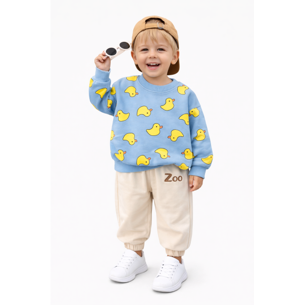 Komplet chłopięcy kaczuszki – bluza niebieska i spodnie jogger | Leanka