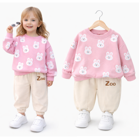Komplet dziewczęcy króliczki – bluza różowa i spodnie jogger | Leanka 2