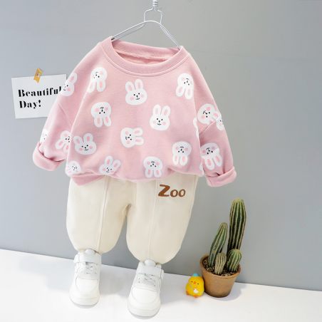 Komplet dziewczęcy króliczki – bluza różowa i spodnie jogger | Leanka