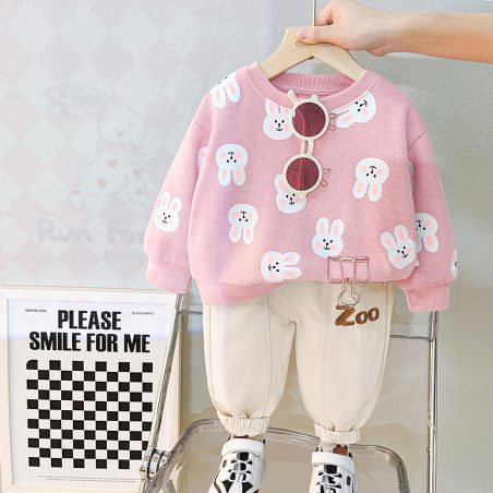 Komplet dziewczęcy króliczki – bluza różowa i spodnie jogger | Leanka