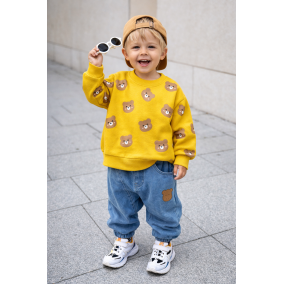 Komplet chłopięcy misie – bluza żółta i jeans jogger | Leanka
