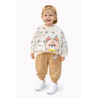 Komplet chłopięcy miś – bluza beżowa i spodnie jogger camel | Leanka