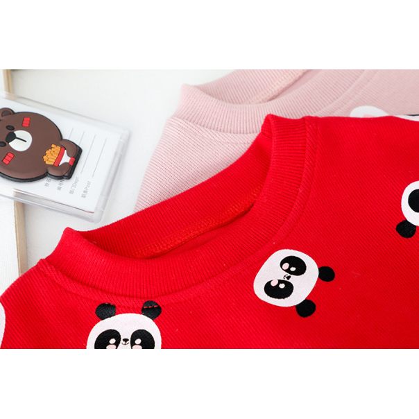 Komplet chłopięcy panda – bluza czerwona i spodnie kaki | Leanka