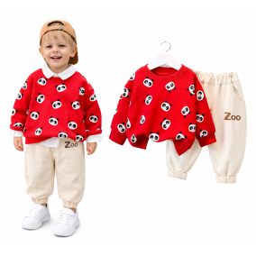 Komplet chłopięcy panda – bluza czerwona i spodnie kaki | Leanka 2
