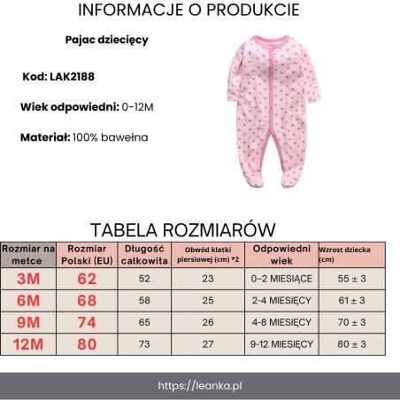 Pajac niemowlęcy dziewczęcy w różowe zwierzątka – bawełniany, z długim rękawem | LeAnKa