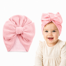 Opaska niemowlęca z kokardą różowa – turban bawełniany dla dziewczynki | LeAnKa