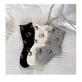 Skarpetki dziecięce bawełniane z kotkiem – zestaw 3 par kolorowych skarpetek dla dziewczynki LeAnKa 2