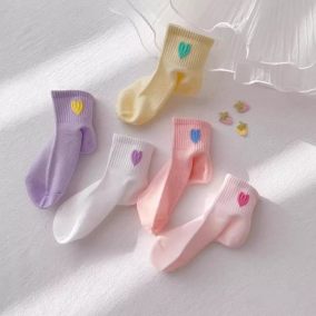 Skarpetki dziecięce bawełniane z serduszkiem – zestaw 5 par pastelowych skarpetek LeAnKa