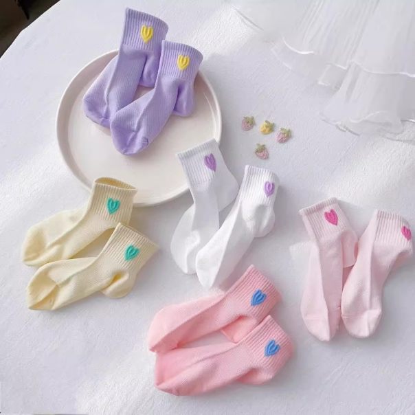 Skarpetki dziecięce bawełniane z serduszkiem – zestaw 5 par pastelowych skarpetek LeAnKa