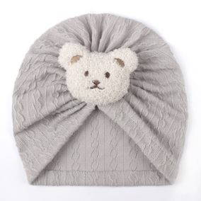 Czapka turban niemowlęca z misiem – bawełniana czapeczka dla dziecka | Leanka