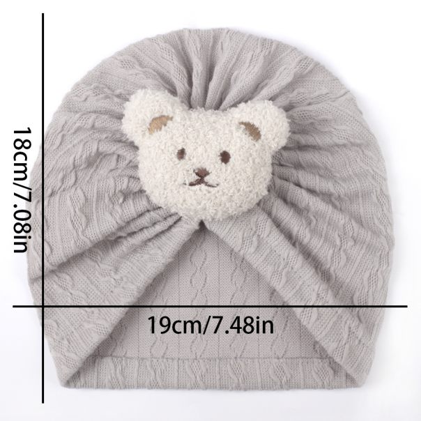Czapka turban niemowlęca z misiem – bawełniana czapeczka dla dziecka | Leanka