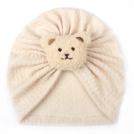 Czapka turban niemowlęca z misiem – bawełniana czapeczka dla dziecka | Leanka