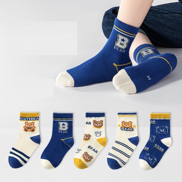 Skarpetki dziecięce bawełniane z misiami – zestaw 5 par | LeAnKa