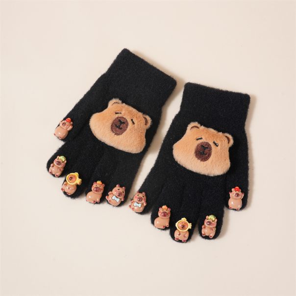 Rękawiczki dziecięce zimowe z motywem misia – ciepłe i modne