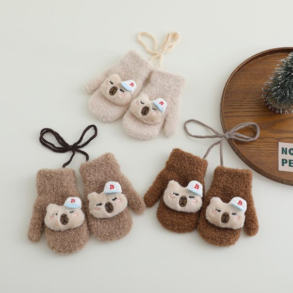 Rękawiczki dziecięce zimowe z misiem – ciepłe i miękkie | LeAnKa