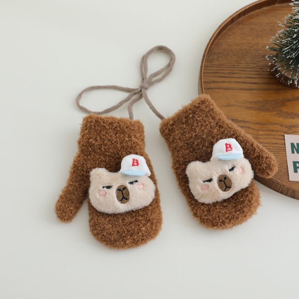 Rękawiczki dziecięce zimowe z misiem – ciepłe i miękkie | LeAnKa