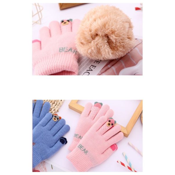 Rękawiczki dziecięce zimowe BEAR – ciepłe i kolorowe z motywem misia | LeAnKa
