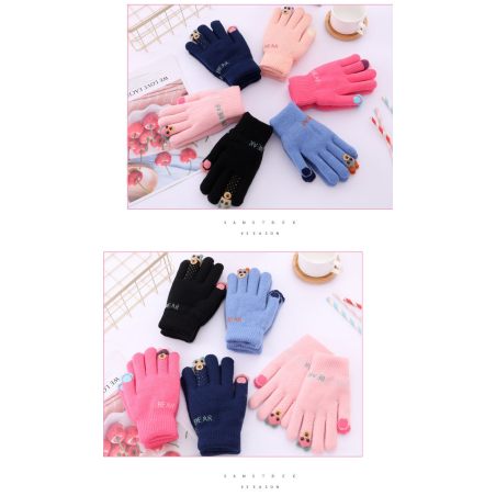 Rękawiczki dziecięce zimowe BEAR – ciepłe i kolorowe z motywem misia | LeAnKa