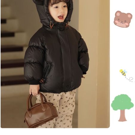 Kurtka zimowa dziecięca z kapturem i uszami misia | Ciepła kurtka LeAnKa