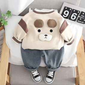 Komplet dziecięcy z misiem – bluza i spodnie jeansowe | LeAnKa 2