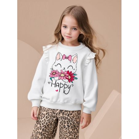 Bluza dla dziewczynek z kotkiem i falbankami| LeAnKa