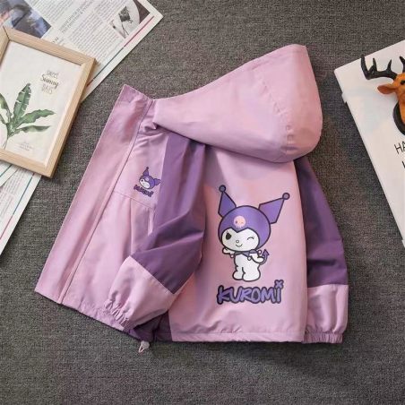 Kurtka dziewczęca Kuromi z kapturem – różowo-fioletowa, rozmiary 6–12 lat | LeAnKa
