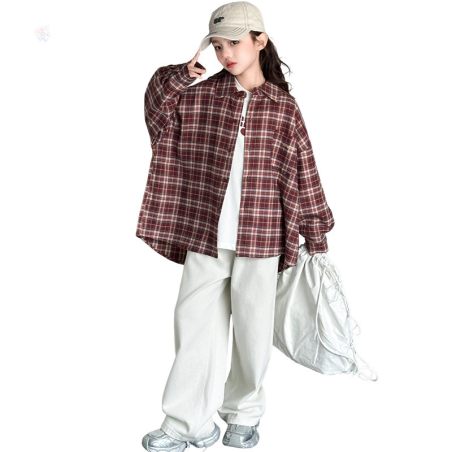 Koszula dziewczęca w kratę z długim rękawem – modna koszula dla dziewczynek 9–14 lat | LeAnKa