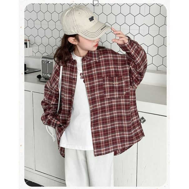 Koszula dziewczęca w kratę z długim rękawem – modna koszula dla dziewczynek 9–14 lat | LeAnKa