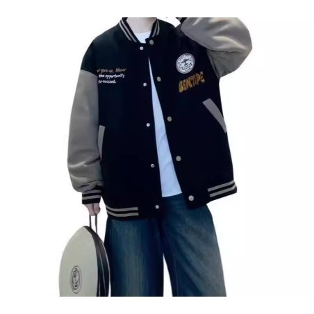 Bluza bomberka dziecięca unisex czarno-beżowa z haftem | LeAnKa