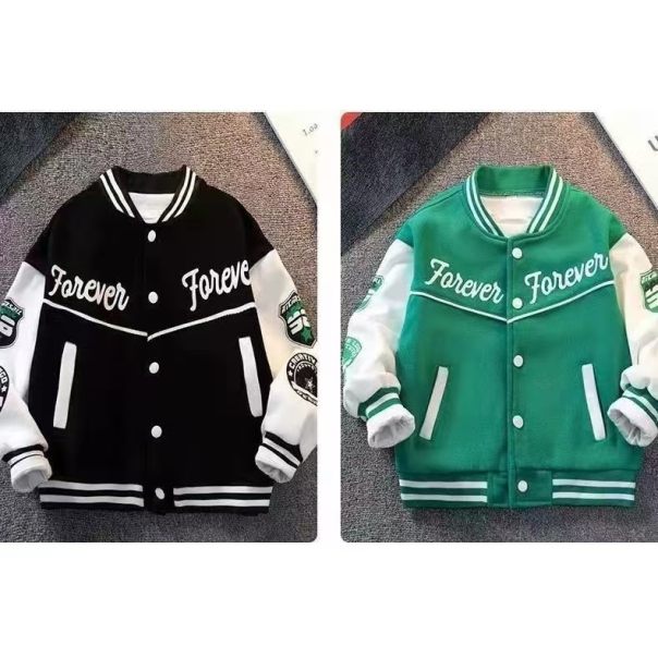 Bluza dziecięca college Forever – czarna i zielona bomberka | LeAnKa