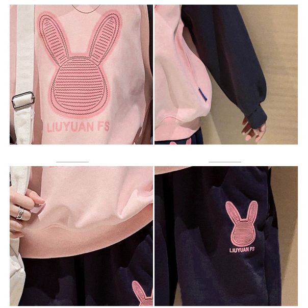 Dres dziewczęcy z motywem królika – komplet różowo-granatowy | Leanka