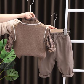 Komplet chłopięcy – koszula w kratę, kamizelka i spodnie | LeAnKa 2