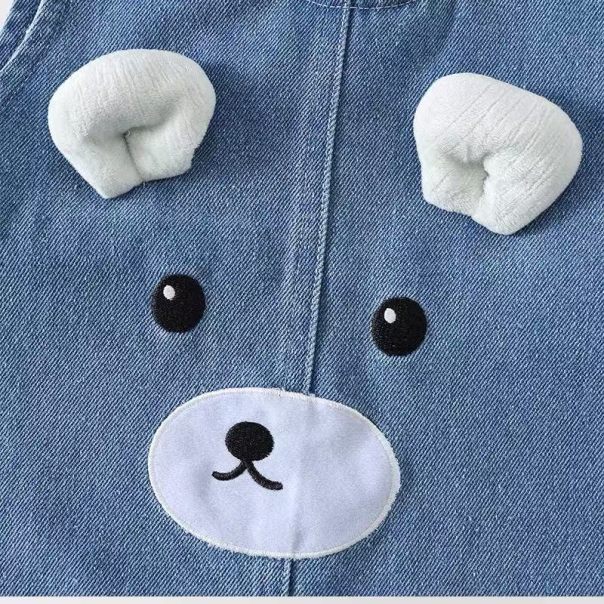 Jeansowy rampers dziecięcy z uszami misia | Ogrodniczki niemowlęce LeAnKa