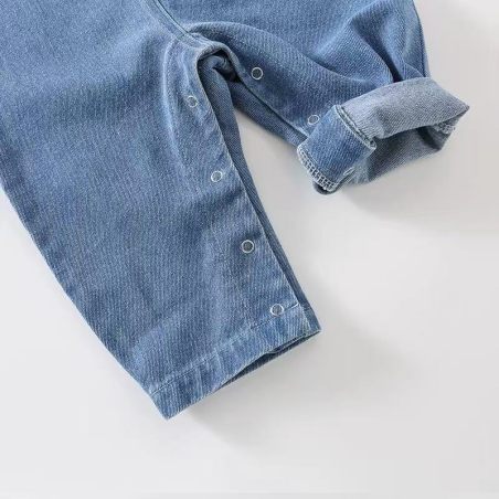 Jeansowy rampers dziecięcy z uszami misia | Ogrodniczki niemowlęce LeAnKa
