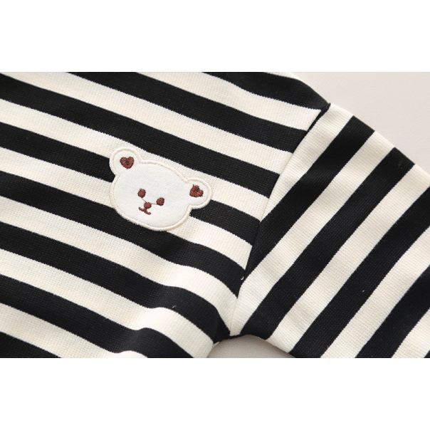 Zestaw ogrodniczki jeansowe i bluzka w paski dla dziewczynki | LeAnKa