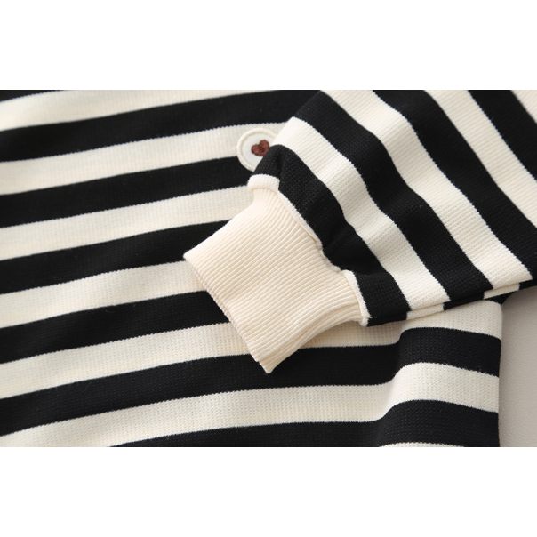 Zestaw ogrodniczki jeansowe i bluzka w paski dla dziewczynki | LeAnKa