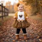 Zestaw body i spódniczka tiulowa w panterkę „My 1st Birthday” – złoto-brązowy komplet urodzinowy | LeAnKa.pl