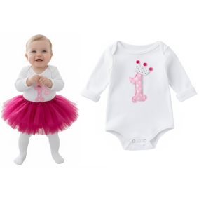 Body niemowlęce na roczek z cyfrą „1” i koroną – białe body dla dziewczynki | LeAnKa 2
