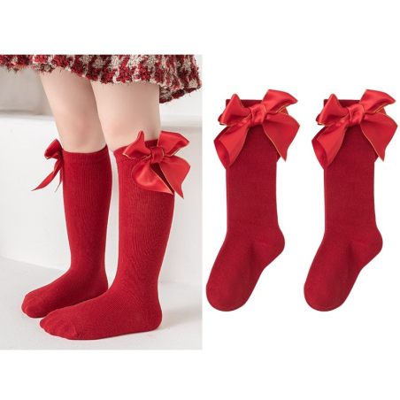 Dziecięce podkolanówki świąteczne z kokardą | Eleganckie skarpetki dla dziewczynki – LeAnKa