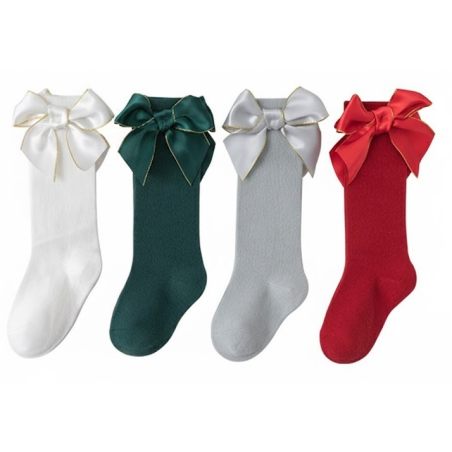 Dziecięce podkolanówki świąteczne z kokardą | Eleganckie skarpetki dla dziewczynki – LeAnKa