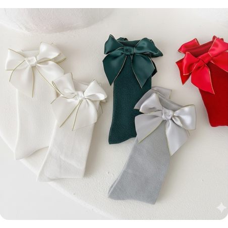 Dziecięce podkolanówki świąteczne z kokardą | Eleganckie skarpetki dla dziewczynki – LeAnKa