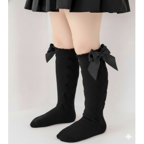 Bawełniane podkolanówki dla dziewczynek z dużą kokardą | LeAnKa
