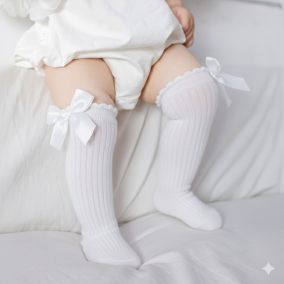 Bawełniane podkolanówki dziewczęce z kokardą – eleganckie podkolanówki dla dziewczynek | LeAnKa
