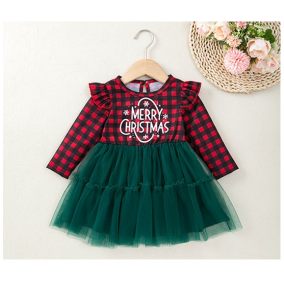 Świąteczna sukienka dziecięca Merry Christmas – tiulowa sukienka w kratę | LeAnKa