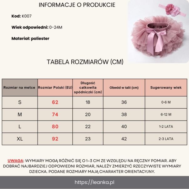 Tiulowa spódniczka tutu dla dziewczynki z kokardą | LeAnKa – elegancka spódniczka